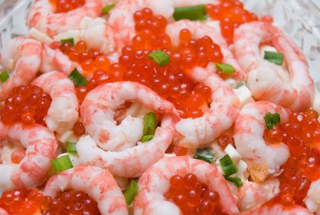 king tiger prawn with red roe and onionの写真素材