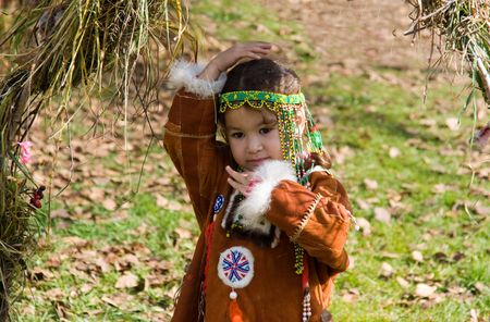 portrait child chukchis clad in national gownの写真素材