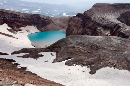 in crater of the volcano Goreliy on Kamchatkaの写真素材