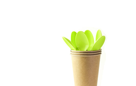 banner eco-friendly disposable kitchen utensils on a white background.の写真素材