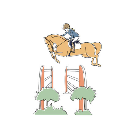 Horse jumping the obstacle during a competitionのイラスト素材