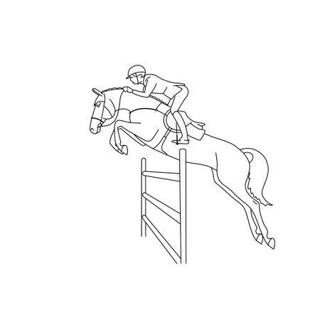 Show jumping competition on horseback, line drawing for coloring bookのイラスト素材