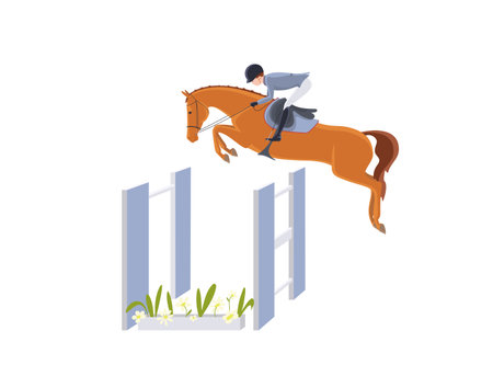 Rider and horse make a giant leap over an obstacleのイラスト素材