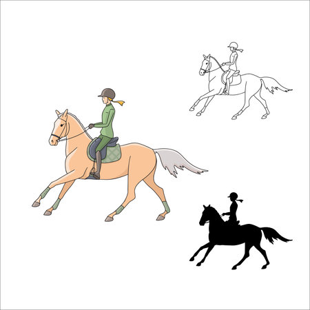 Girl rides a big pony, three image optionsのイラスト素材