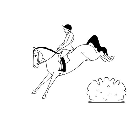 Horse hunting, jumping through the bushesのイラスト素材