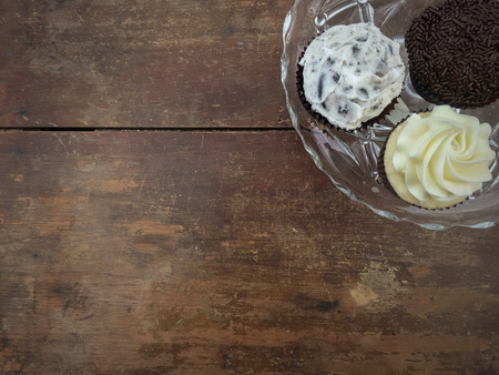 Cupcakes on Vintage Glass Cake Standの写真素材