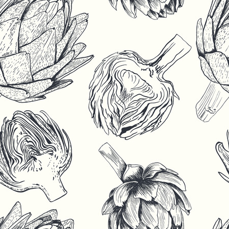 Vector hand drawn seamless artichoke illustration on white backgroundのイラスト素材