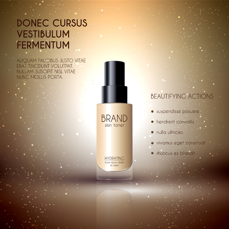 Glamorous foundation ads, glass bottle with foundation and sparkling effects, elegant ads for design, 3d illustrationのイラスト素材