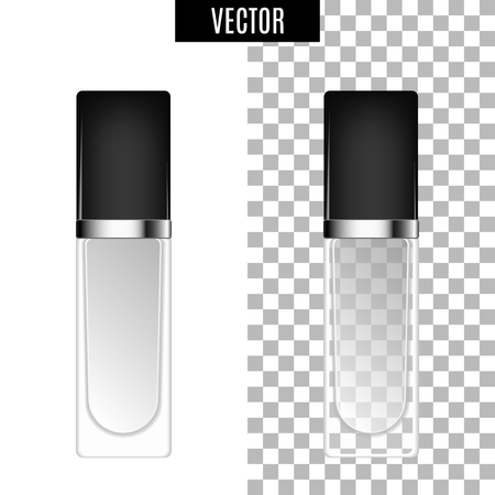 3d white realistic cosmetic package icon empty tubes on transparent background vector illustration. Realistic white plastic bottle for cream liquid soap with a pump.のイラスト素材