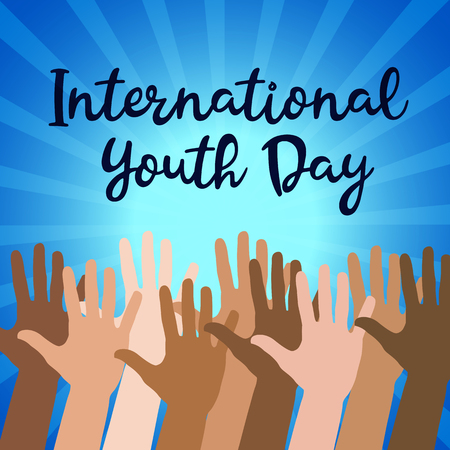 International Youth day,12 August, Hand Drawn Sketch Vector illustration.のイラスト素材