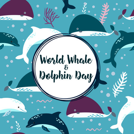 World whale and dolphin day poster. Seamless patternのイラスト素材