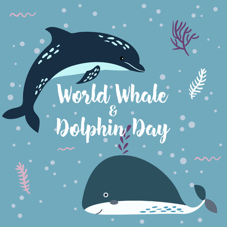 July 23 - the world day of whales and dolphins poster. Whale and Dolphin together.のイラスト素材