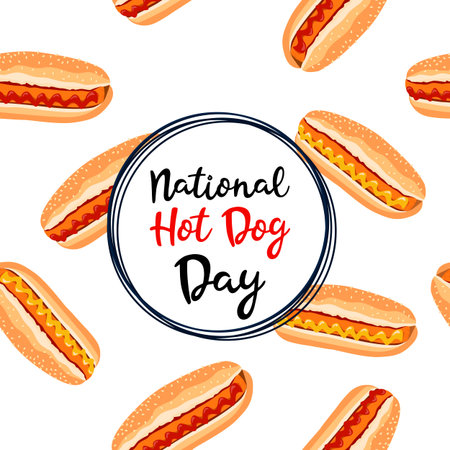 Seamless pattern Hot Dogs. National hot dog dayのイラスト素材