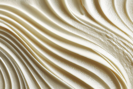 Stock minimalistic photo of white face cream spread in flowing organic patterns, creamy uniform texture, soft matte finish with gentle light reflection, macro top view, professional cosmetic photography --chaos 40 --ar 3:2 --v 7 Job ID: 3671dc6c-f563-4e27-b1bb-87b11d9f0db0の素材