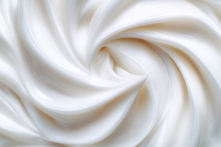 Minimal abstract white cosmetic cream texture with smooth glossy spiral waves inspired by Japanese anime aesthetics for premium skincare branding and luxury beauty backgroundの素材