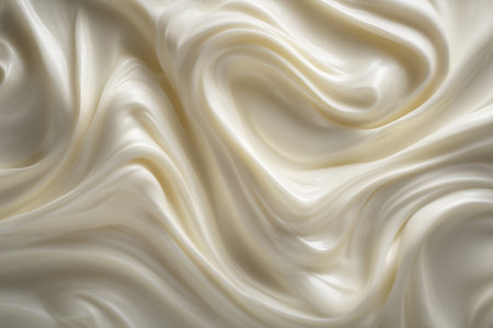 Minimal abstract white cosmetic cream texture with soft sculpted glossy waves and warm creamy tones creating a fluid luxury background for premium skincare branding inspired by Japanese anime aestheticsの素材