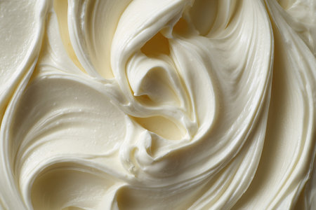 Stock minimalistic photo of white face cream with gentle Creamy white face cream texture with soft flowing waves, close up abstract skincare background symbolizing hydration purity and luxurious cosmetic smoothnessの素材