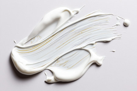 Minimal abstract white cosmetic cream smear with elegant brush strokes and subtle golden lines inspired by Japanese anime aesthetics for premium skincare branding and luxury beauty backgroundの素材