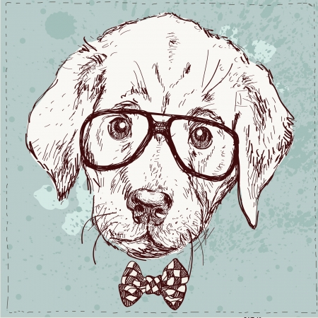 Vintage illustration of hipster puppy with glasses in vectorのイラスト素材