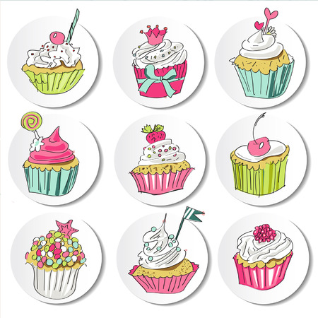 Illustration of colorful vector cupcakes  のイラスト素材