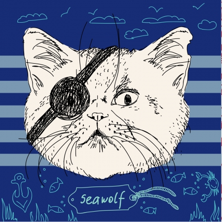 Hipster pirate catのイラスト素材