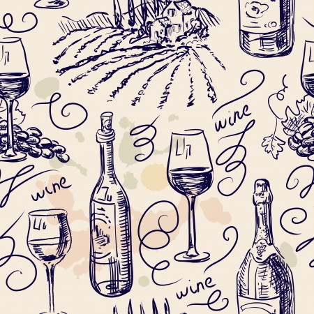 Hand drawn pattern- wine and winemaking- chalkboardのイラスト素材
