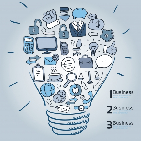 Light bulb with elements of infographics and graph. Vector illustration.のイラスト素材