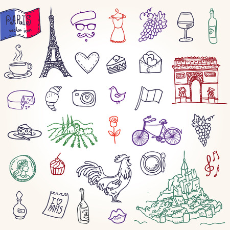 Symbols of France as funky doodlesのイラスト素材