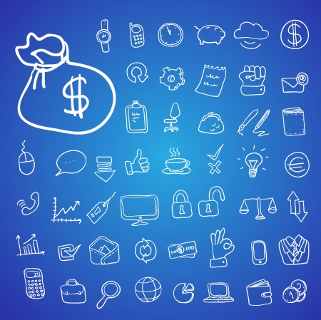 doodle office, business icons set, vectorのイラスト素材
