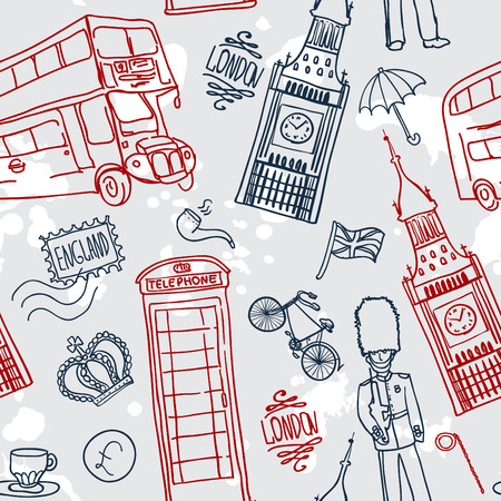 english background, doodle icon london seamless patternのイラスト素材