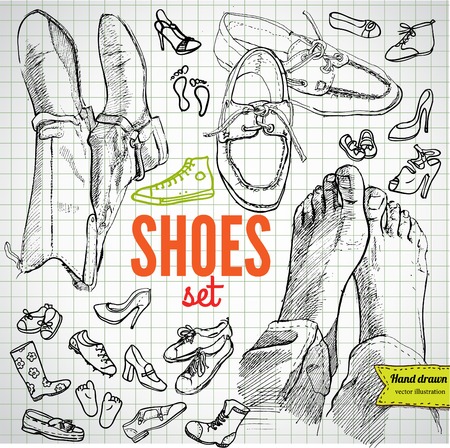 Vector Set of Sketch Shoesのイラスト素材