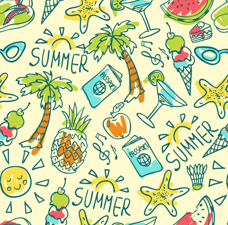 Seamless pattern of  vector doodle summer iconsのイラスト素材