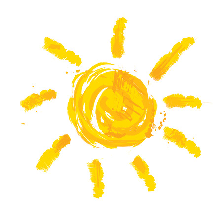 Watercolor sun, rays flat icon closeup silhouette isolated on white background. Art logo designのイラスト素材
