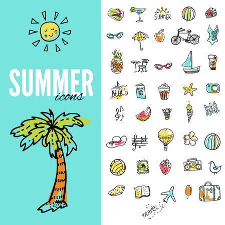 Set of  vector doodle summer iconsのイラスト素材