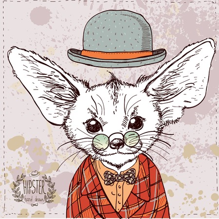 Fox vector card  hand-drawn vintage textured illustrationのイラスト素材