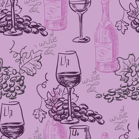 Hand drawn pattern- wine and winemaking- chalkboardのイラスト素材