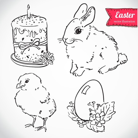 Easter set. Hand drawn illustrations.のイラスト素材