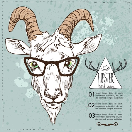 Hand Drawn Portrait of hipster goat.Vector sketchy illustrationのイラスト素材