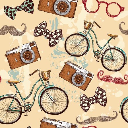 hipster seamless pattern vector illustration hand drawnのイラスト素材