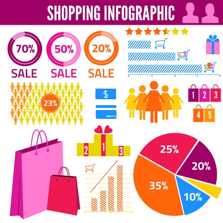 illustration of shopping infographics with statistics vector illustration hand drawnのイラスト素材