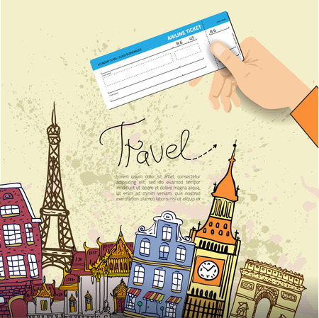 Airline ticket. Travel background.  All elements and textures are individual objects. Vector illustration scale to any size.のイラスト素材