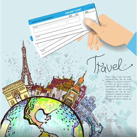 Airline ticket. Travel background.  All elements and textures are individual objects. Vector illustration scale to any size.のイラスト素材