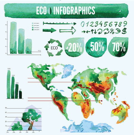Ecology Infographic, vector illustration, watercolor illustrationのイラスト素材