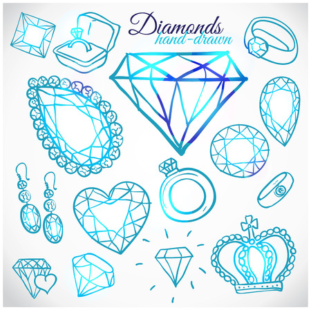 Hand drawn diamonds vector setのイラスト素材
