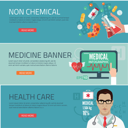 Medical flat banners set with laboratory pharmacy dentistry isolated vector illustrationのイラスト素材