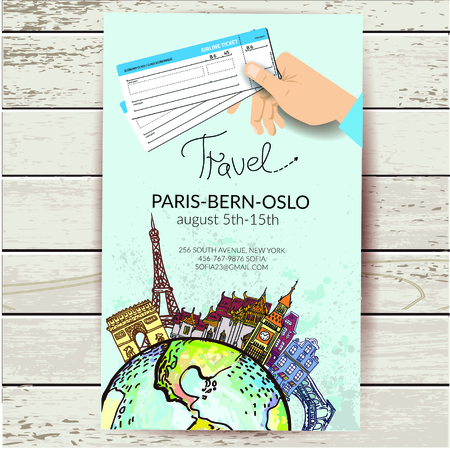 Airline ticket. Travel background.  All elements and textures are individual objects.のイラスト素材