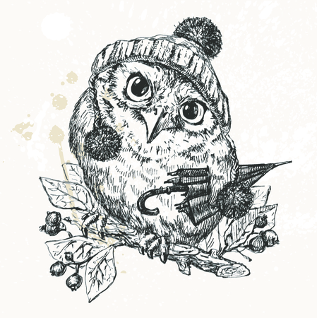 Vector Illustration of Polar Owl, Merry Christmas Cardのイラスト素材