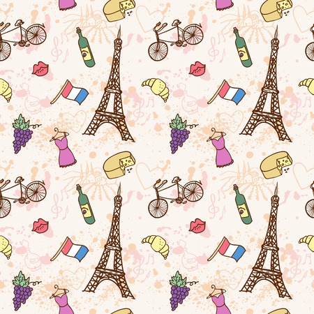 Symbols of France as funky doodles vector illustration hand drawnのイラスト素材