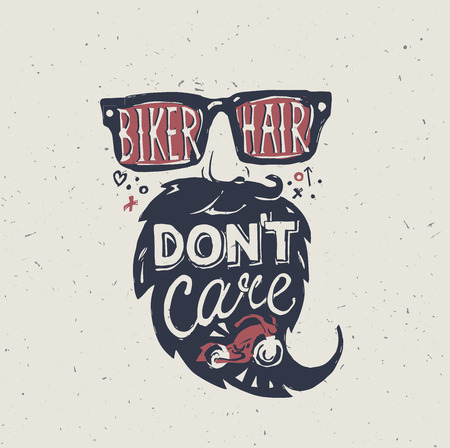 Motorcycle rider with retro racer helmet. Biker hair don't care. T-shirt graphics. Vintage style. Vectors.のイラスト素材