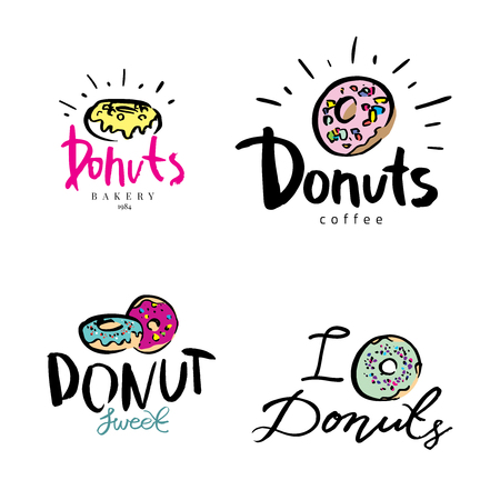 Vintage Bakery Badges And Labels, hand drawn illustration, lettering typography in vectorのイラスト素材